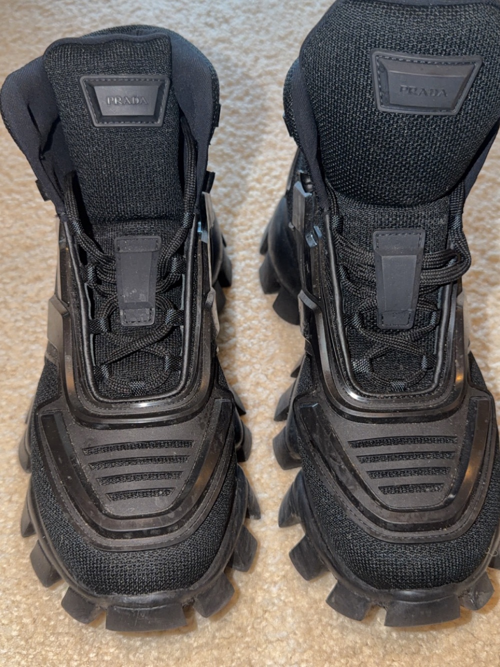 Prada CloudBust Thunder Men's Black Chunky Tactical Lace-Up Sneakers